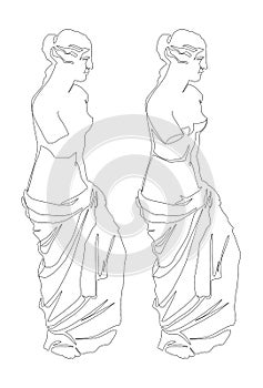 Venus de Milo. Aphrodite from the island of Melos. Continuous line drawing illustration