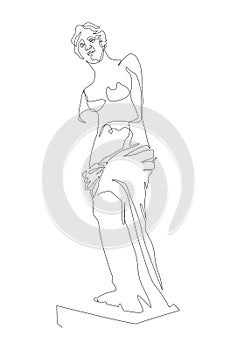 Venus de Milo. Aphrodite from the island of Melos. Continuous line drawing. Vector illustration