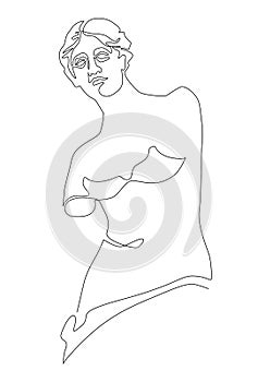 Venus de Milo. Aphrodite from the island of Melos. Continuous line drawing. Vector illustration