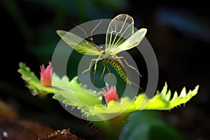 venus flytrap snapping shut on a fly in mid-flight