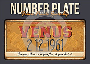 Venus Number Plate Original Vector Sign