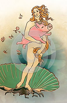 Venus with a pig graphic illustration