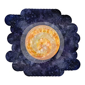 Venus planet solar system. Cosmos space clipart . Hand draw watercolor illustration isolated on dark sky background