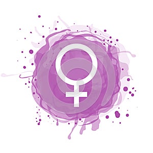 Venus planet symbol. Vector white sign on watercolor blot. Astrological calendar. Zodiacal horoscope. Outline