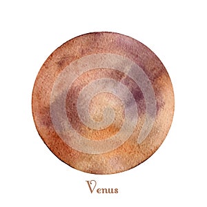 Venus planet watercolor isolated on white background. Watercolour hand drawn gray, rose and beige planet magic art work