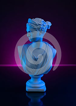 Venus Statue Creative Concept colorful Neon lights, replica greek sculpture.