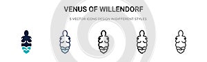 Venus of willendorf icon in filled, thin line, outline and stroke style. Vector illustration of two colored and black venus of photo