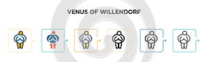 Venus of willendorf vector icon in 6 different modern styles. Black, two colored venus of willendorf icons designed in filled, photo