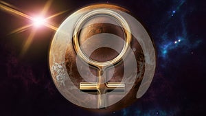 Venus zodiac horoscope symbol and planet. 3D rendering