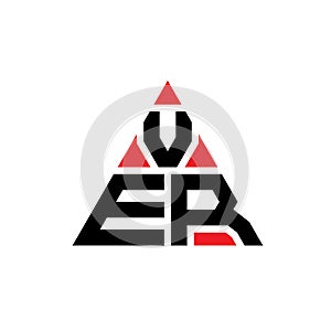 VER triangle letter logo design with triangle shape. VER triangle logo design monogram. VER triangle vector logo template with red