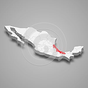 Veracruz region location within Mexico 3d map