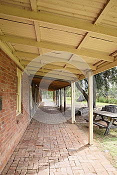 Veranda on Brick Building.