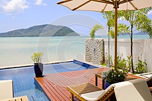 Veranda with chairs and an ocean view