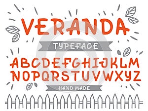 Veranda cursive font. Vector alphabet with latin letters in orange theme