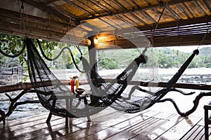 Veranda or terrace with hammocks and cocktails tropical. Thailand