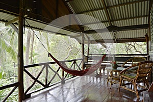 Veranda or terrace with hammocks. Thailand