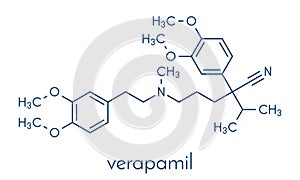 Verapamil calcium channel blocker drug. Mainly used in treatment of hypertension (high blood pressure) and cardiac arrhythmia (