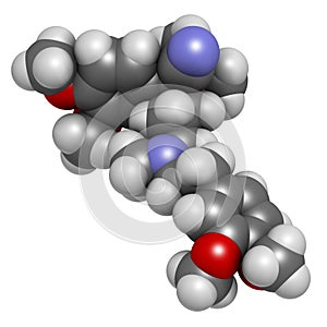 Verapamil calcium channel blocker drug. Mainly used in treatment of hypertension (high blood pressure) and cardiac arrhythmia (