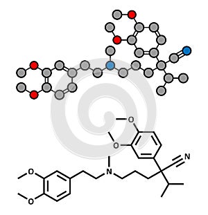 Verapamil calcium channel blocker drug. Mainly used in treatment of hypertension (high blood pressure) and cardiac arrhythmia (