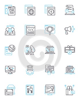 Verbal exchange linear icons set. Dialogue, Conversation, Debating, Communication, Interacting, Expression, Talk line photo