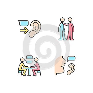 Verbal and nonverbal communication RGB color icons set