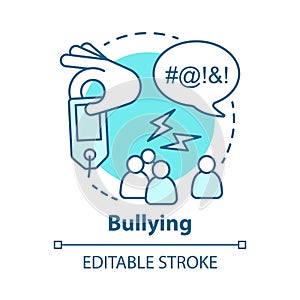 Verbal and social bullying concept icon. Harassment, social abuse and violence idea thin line illustration. Antisocial photo