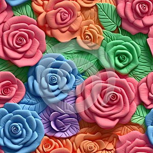 Verbena Embossed Multi Coloured Roses And Rosebuds 3d