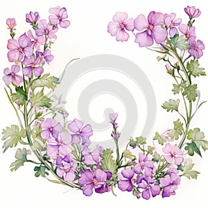 Verbena Frame: Watercolor Wreath Of Purple Flowers With Prairiecore Charm
