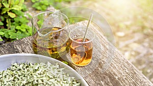 verbena tea on old wooden planks