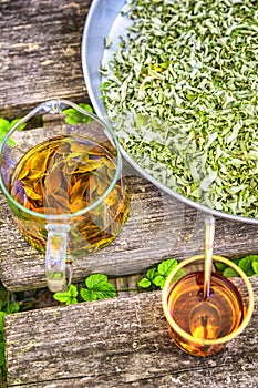 verbena tea on old wooden planks