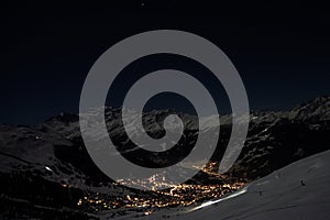 Verbier in the moonlight in winter