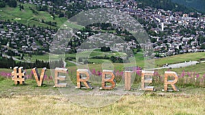Verbier wooden Sign in the summer