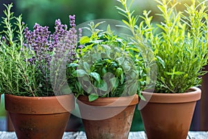 Verdant Aromatic potted herbs. Generate Ai photo