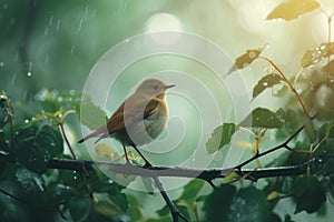 Verdant Bird day background tree. Generate Ai photo