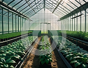 Verdant Greenhouse Seedling Rows photo