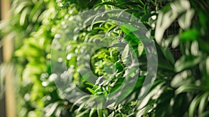 Verdant Indoor Plant Wall in Soft Focus