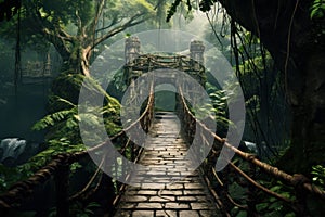 Verdant Jungle bridge forest. Generate Ai