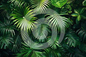 Verdant Jungle Leaves with Sunflare. AI Generated