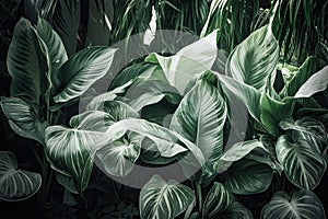 Verdant leaves mingling with white foliage, creating texture abundant backdrops. Generative AI