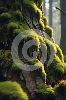 Verdant Moss on Ancient Tree Trunk photo