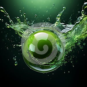 Verdant orb plummets, gravity's relentless call,Breaching the surface, a watery enthrall