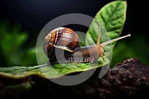 Verdant Small snail green water drop. Generate Ai photo