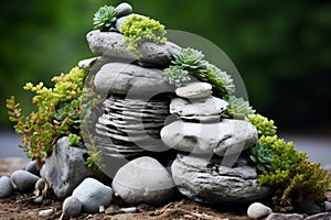 Verdant Stones outdoor natural plants. Generate Ai photo