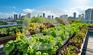 A Verdant Urban Oasis: Lush Lettuce Sprouting on Rooftop Gardens
