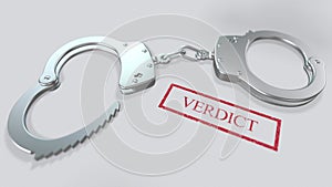 Verdict word and handcuffs 3D Animation