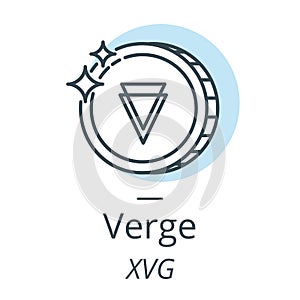 Verge cryptocurrency coin line, icon of virtual currency