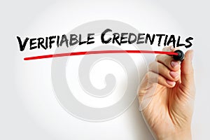 Verifiable Credentials handwritten with red underline. Concept for trusted proof of qualifications, secure identity, blockchain
