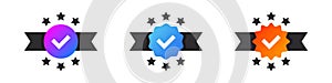 Verification icons. Approved or certified icons. Conceptual icons confirming verification. Vector illustration