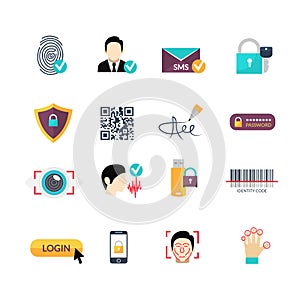 Verification secure methods flat icons set photo