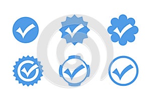 Verified badges. Verification or guaranteed stamp icon set. Flat style.